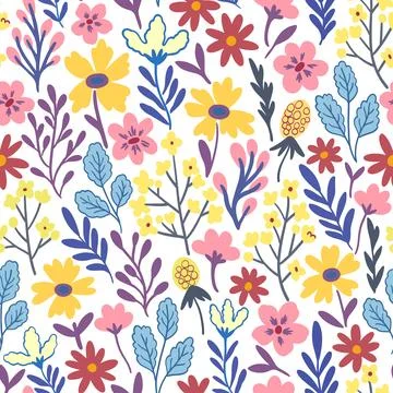 Floral seamless pattern in folk boho style. Ditsy print for textile, fashion and Stock Illustration