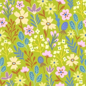 Floral seamless pattern in folk boho style. Ditsy print for textile, fashion and Stock Illustration