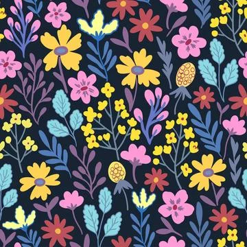 Floral seamless pattern in folk boho style. Ditsy print for textile, fashion and 스톡 일러스트
