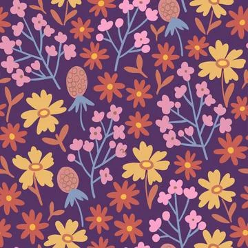 Floral seamless pattern in folk boho style. Ditsy print for textile, fashion and 스톡 일러스트