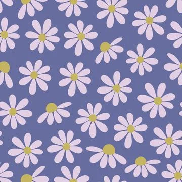 Floral seamless pattern. Folk daisy flower print on dark blue background. Illustrazione stock