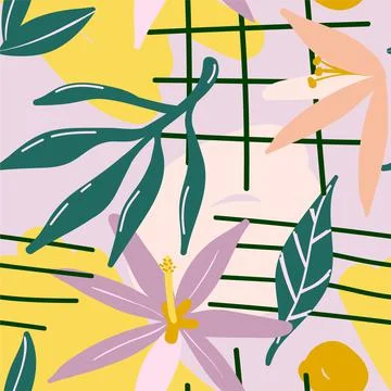 Floral seamless pattern with geometric elements. Tropical vibe Illustrazione stock