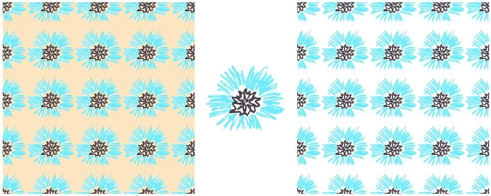 Floral seamless pattern. Girly pattern, flowers. Set drawings with wax crayon Stock Illustration