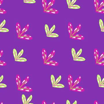Floral seamless pattern with green and pink colored leaf shapes ornament. Bri Stock Illustration