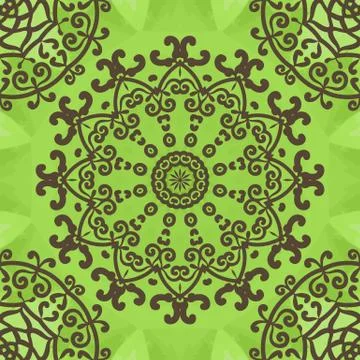 Floral Seamless Pattern on green texture, hand-drawn mandala flower. Ornamental Illustrazione stock