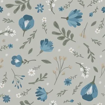 Floral seamless pattern. Grey vector illustration. 스톡 일러스트
