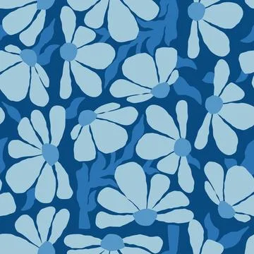 Floral Seamless Pattern. Groovy Abstract Flower Chamomile tone-on-tone blue.. Stock Illustration