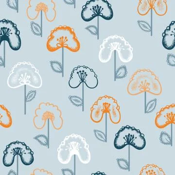 Floral seamless pattern with hand drawn flowers. Stock Illustration