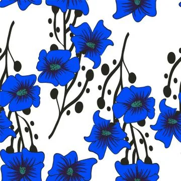 Floral seamless pattern. Hand drawn abstract gradient flowers with doodle dec Stock Illustration
