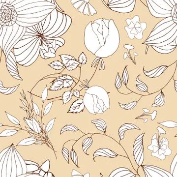 Floral seamless pattern. Hand drawn vintage flowers and leaves. Stock Illustration