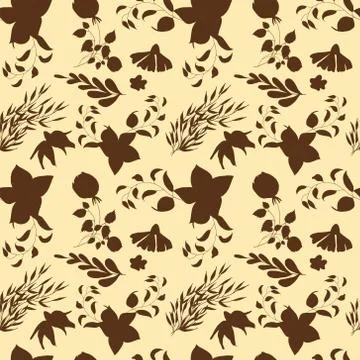 Floral seamless pattern. Hand drawn vintage flowers and leaves. Stock Illustration