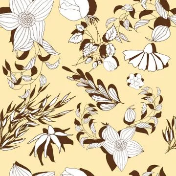 Floral seamless pattern. Hand drawn vintage flowers and leaves. Stock Illustration
