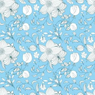Floral seamless pattern. Hand drawn vintage flowers and leaves. Illustrazione stock