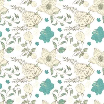 Floral seamless pattern. Hand drawn vintage flowers and leaves. Stock Illustration