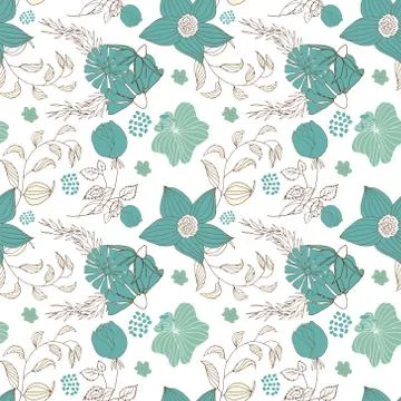 Floral seamless pattern. Hand drawn vintage flowers and leaves. Stock Illustration