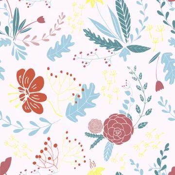 Floral seamless pattern in hand drawn design. Colorful repeat cute pattern. Illustrazione stock