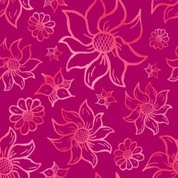 Floral seamless pattern with hand drawn roses. Pink flowers on dark backgroun Stock Illustration