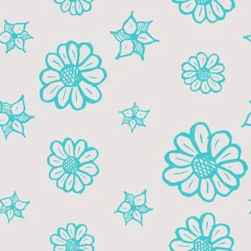 Floral seamless pattern with hand drawn roses. Blue flowers on white backgrou Stock Illustration