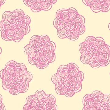 Floral seamless pattern with hand drawn roses. Pink flowers on bright backgro Stock Illustration