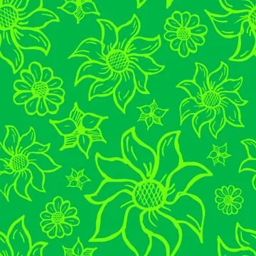Floral seamless pattern with hand drawn flowers. Stock Illustration