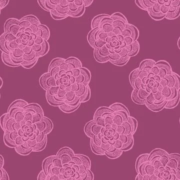 Floral seamless pattern with hand drawn roses. Pink flowers on dark. Stock Illustration