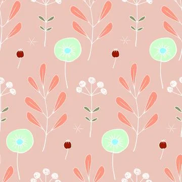 Floral Seamless Pattern. Hand-drawn Pattern Of Various Plants, Flowers and Be Stock Illustration