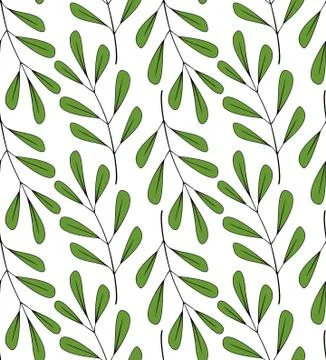 Floral Seamless Pattern. Hand-drawn Plant Pattern. Branches With Green Leaves Stock Illustration