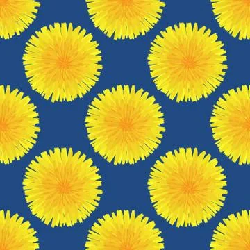 Floral seamless pattern. Hand drawn yellow head of dandelion officinale. Wild Illustrazione stock