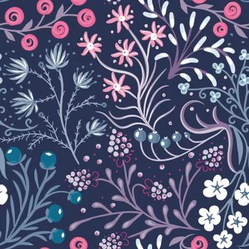 Floral seamless pattern. Hand drawn creative flowers. Colorful artistic backg Stock Illustration
