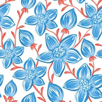Floral seamless pattern. Hand drawn creative flowers. Colorful artistic backg Stock Illustration