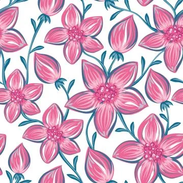 Floral seamless pattern. Hand drawn creative flowers. Colorful artistic backg Illustrazione stock