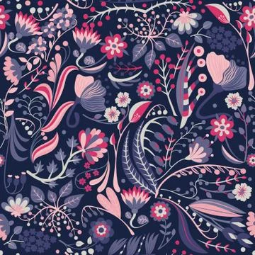 Floral seamless pattern. Hand drawn creative flowers. Colorful artistic backg Illustrazione stock