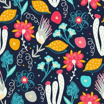 Floral seamless pattern. Hand drawn creative flowers. Colorful artistic backg Illustrazione stock