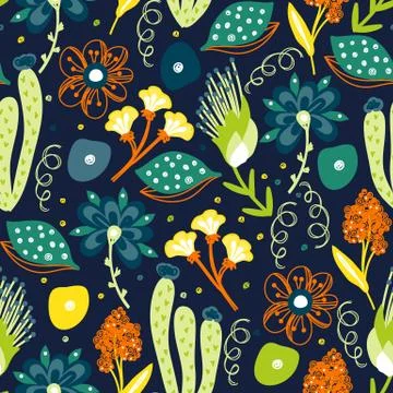 Floral seamless pattern. Hand drawn creative flowers. Colorful artistic backg Illustrazione stock