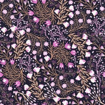 Floral seamless pattern. Hand drawn creative flowers. Colorful artistic backg Stock Illustration