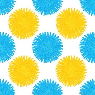Floral seamless pattern. Hand drawn blue and yellow head of flowers. Colorful Stock Illustration