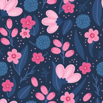 Floral seamless pattern. Hand drawn beautiful flowers. Colorful repeating bac Stock Illustration
