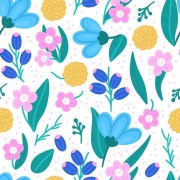 Floral seamless pattern. Hand drawn beautiful flowers. Colorful repeating bac Stock Illustration