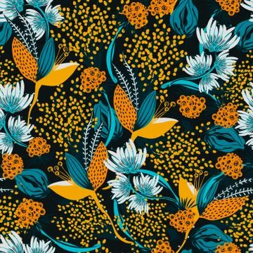 Floral seamless pattern. Hand drawn creative flower. Colorful repeating backg Illustrazione stock