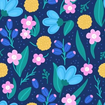 Floral seamless pattern. Hand drawn beautiful flowers. Colorful repeating bac Stock Illustration