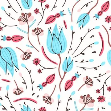 Floral seamless pattern. Hand drawn beautiful flowers. Colorful repeating bac Illustrazione stock