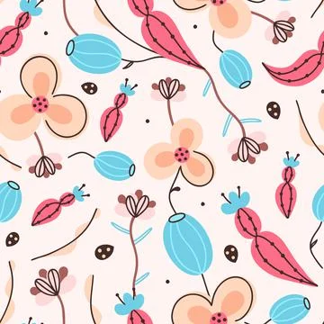 Floral seamless pattern. Hand drawn beautiful flowers. Colorful repeating bac Illustrazione stock