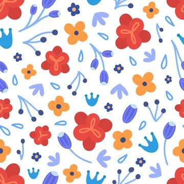 Floral seamless pattern. Hand drawn beautiful flowers. Colorful repeating bac Stock Illustration