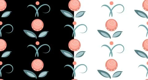 Floral seamless pattern. Hand drawn ink brush stroke leaves, flowers in pink Stock-Illustration