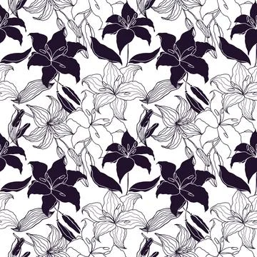 Floral Seamless Pattern with hand drawn flowers lilly Stock Illustration
