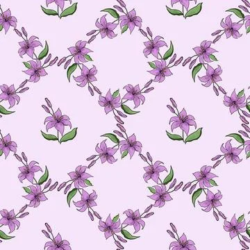 Floral Seamless Pattern with hand drawn flowers lilly Stock Illustration