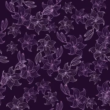 Floral Seamless Pattern with hand drawn flowers lilly Stock Illustration