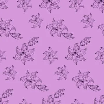 Floral Seamless Pattern with hand drawn flowers lilly Stock Illustration