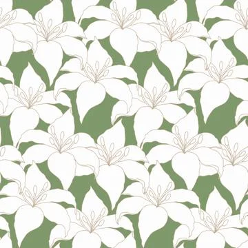 Floral Seamless Pattern with hand drawn flowers lilly Stock Illustration