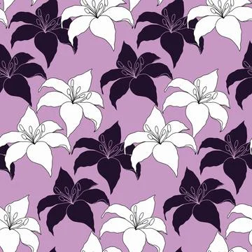 Floral Seamless Pattern with hand drawn flowers lilly Stock Illustration